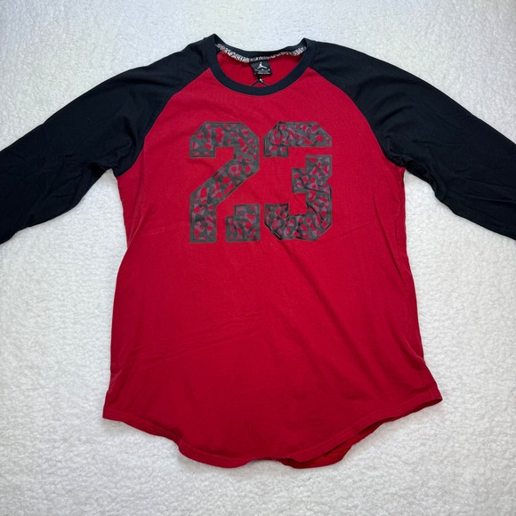 Jordan 23 Raglan T-Shirt mens large‎ Long Sleeve Graphic Print Red Black - Picture 1 of 5